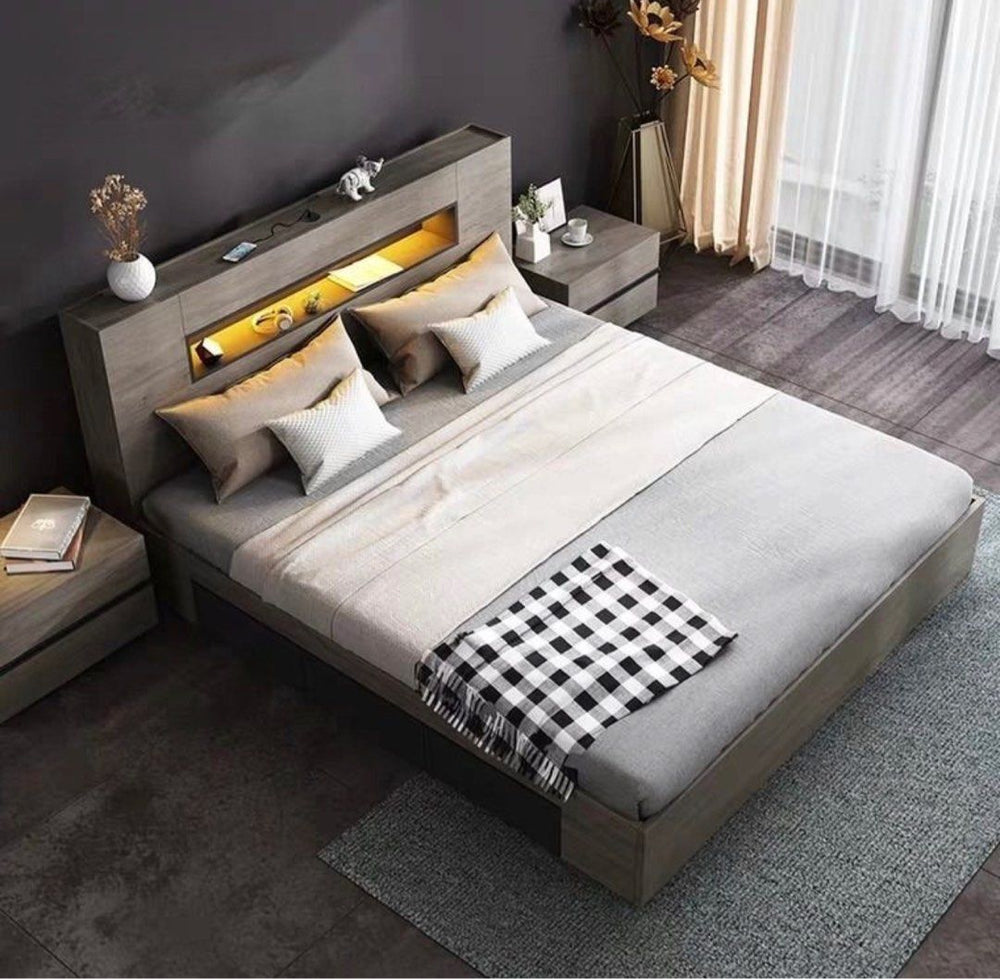 DETON Rustic Multimedia Bedframe - Radical Homes Singapore