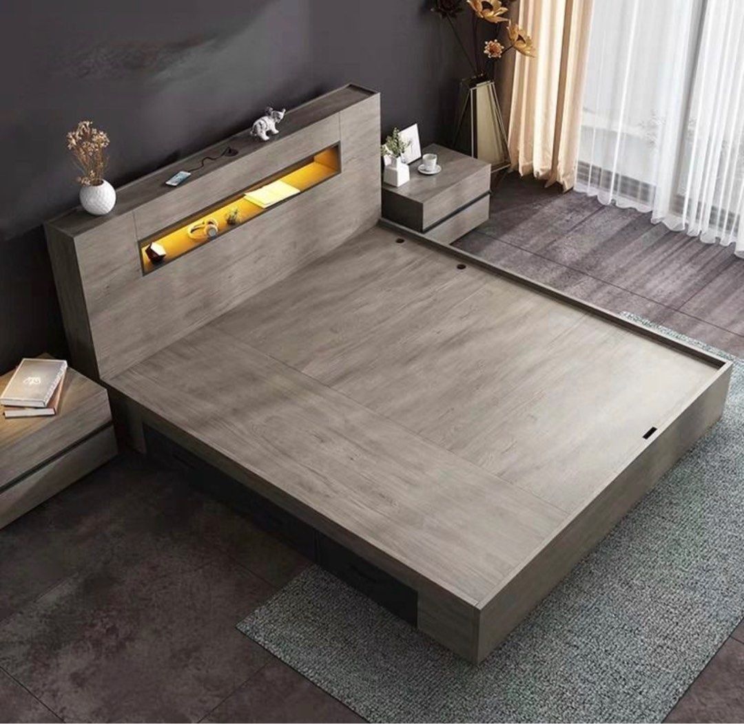DETON Rustic Multimedia Bedframe - Radical Homes Singapore