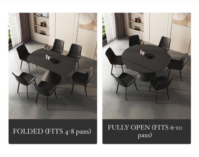 ALESON Modern Extendable Sintered Stone Round Dining Table - Cassa Haus Singapore