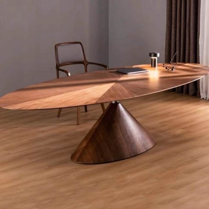 GERCI Modern Walnut Wood Oval Dining Table - Radical Homes Singapore