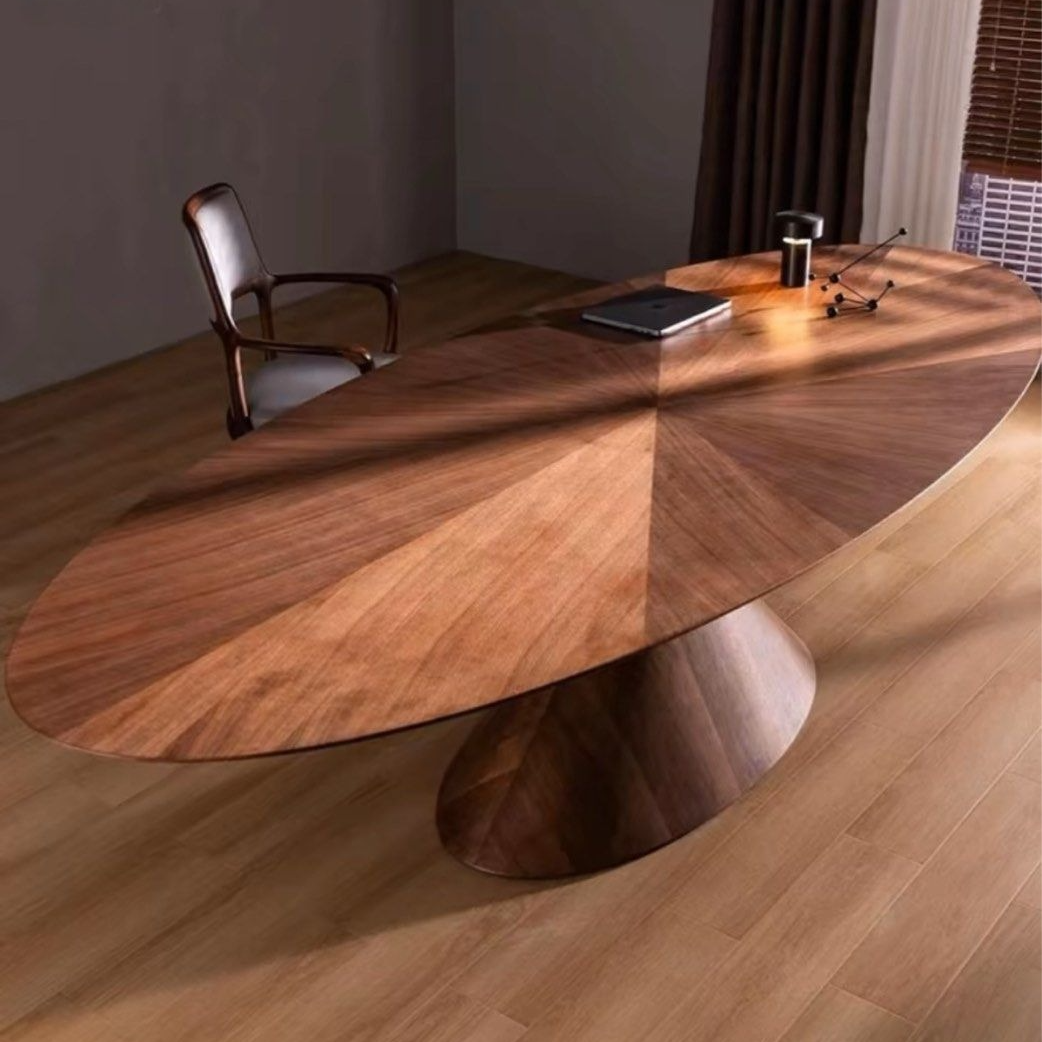GERCI Modern Walnut Wood Oval Dining Table - Radical Homes Singapore