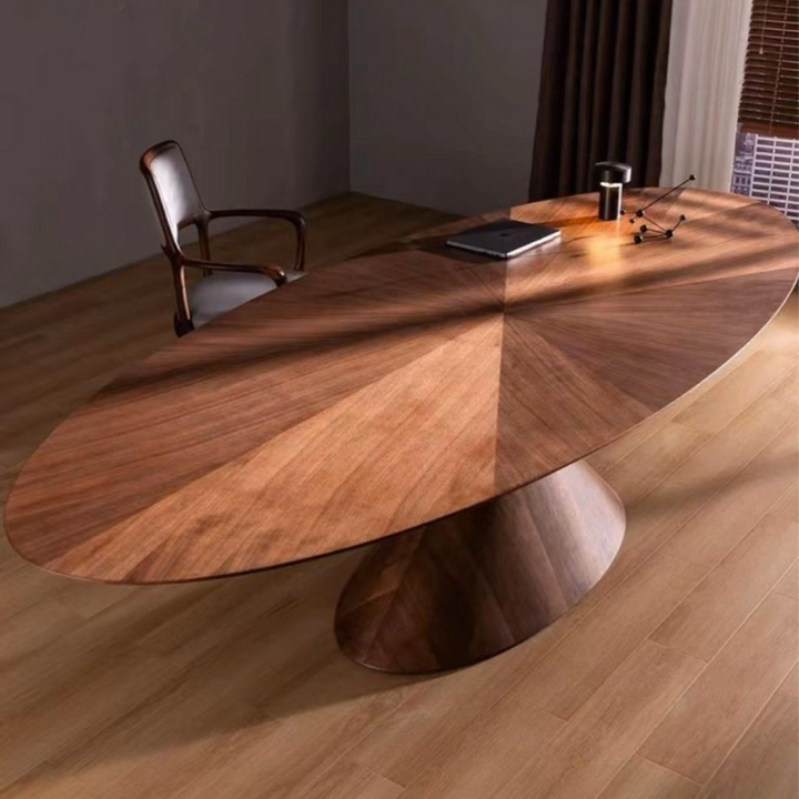 GERCI Modern Walnut Wood Oval Dining Table - Radical Homes Singapore