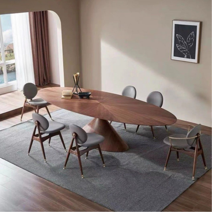 GERCI Modern Walnut Wood Oval Dining Table - Radical Homes Singapore