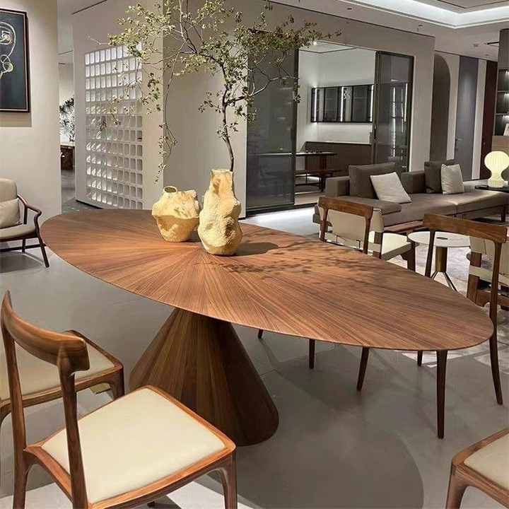 GERCI Modern Walnut Wood Oval Dining Table - Radical Homes Singapore