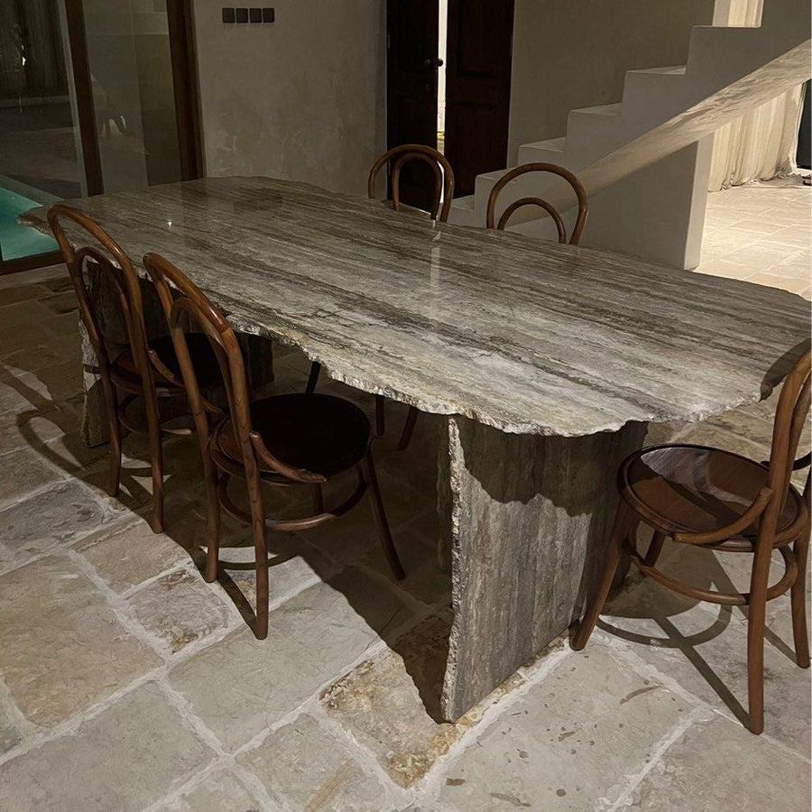HEMSWORTH Modern Grey Travertine Dining Table - Radical Homes Singapore
