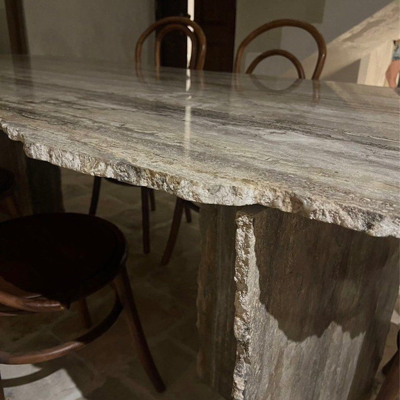 HEMSWORTH Modern Grey Travertine Dining Table - Radical Homes Singapore