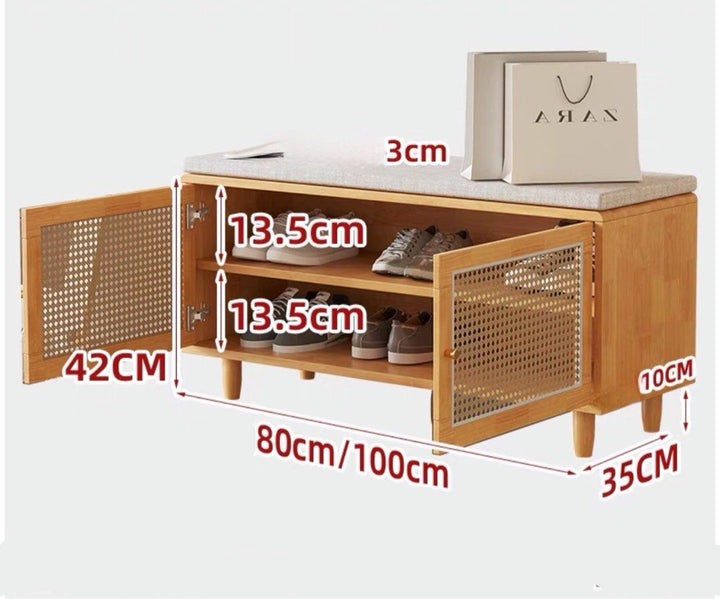 EMBERLY Japandi Solid Wood Storage Bench - Radical Homes Singapore