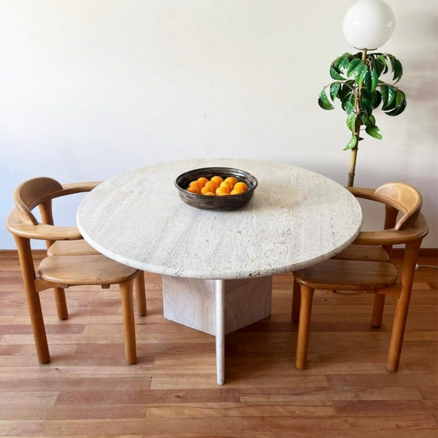 DOUGLAS Modern Travertine Round Dining Table - Radical Homes Singapore