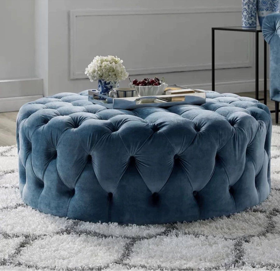 ILARIA Modern Velvet Round Ottoman - Radical Homes Singapore