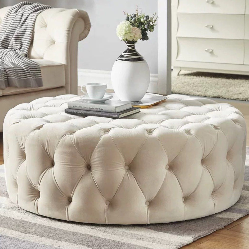 ILARIA Modern Velvet Round Ottoman - Radical Homes Singapore