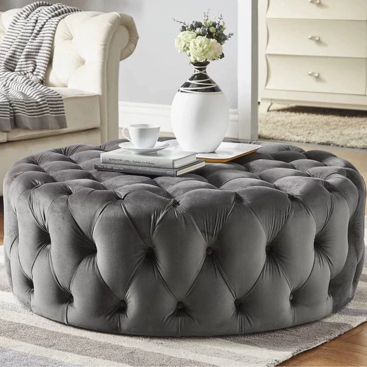 ZELVION Modern Velvet Round Ottoman - Cassa Haus Singapore