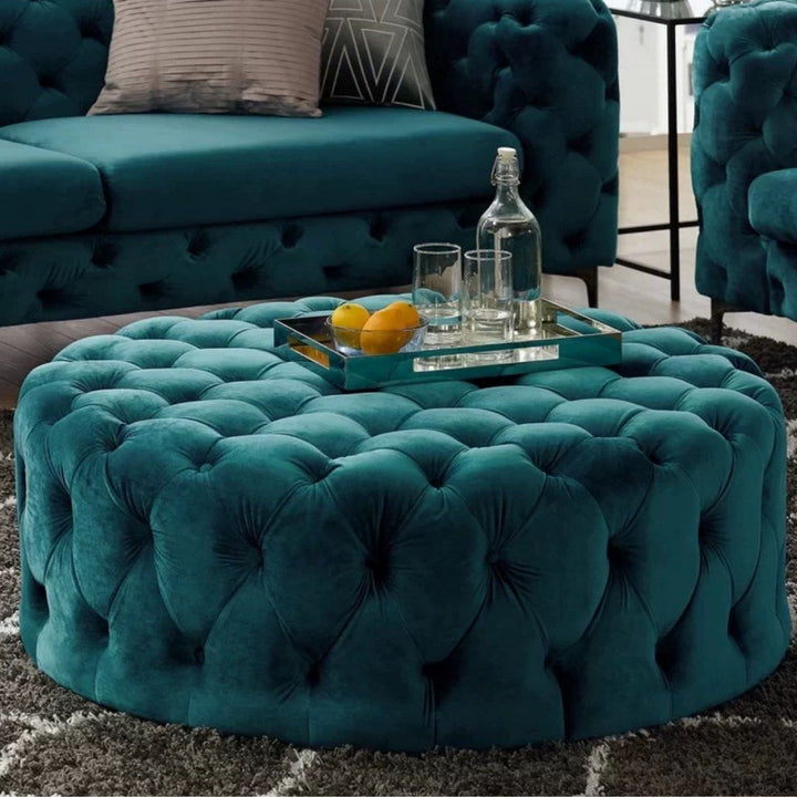 ZELVION Modern Velvet Round Ottoman - Cassa Haus Singapore