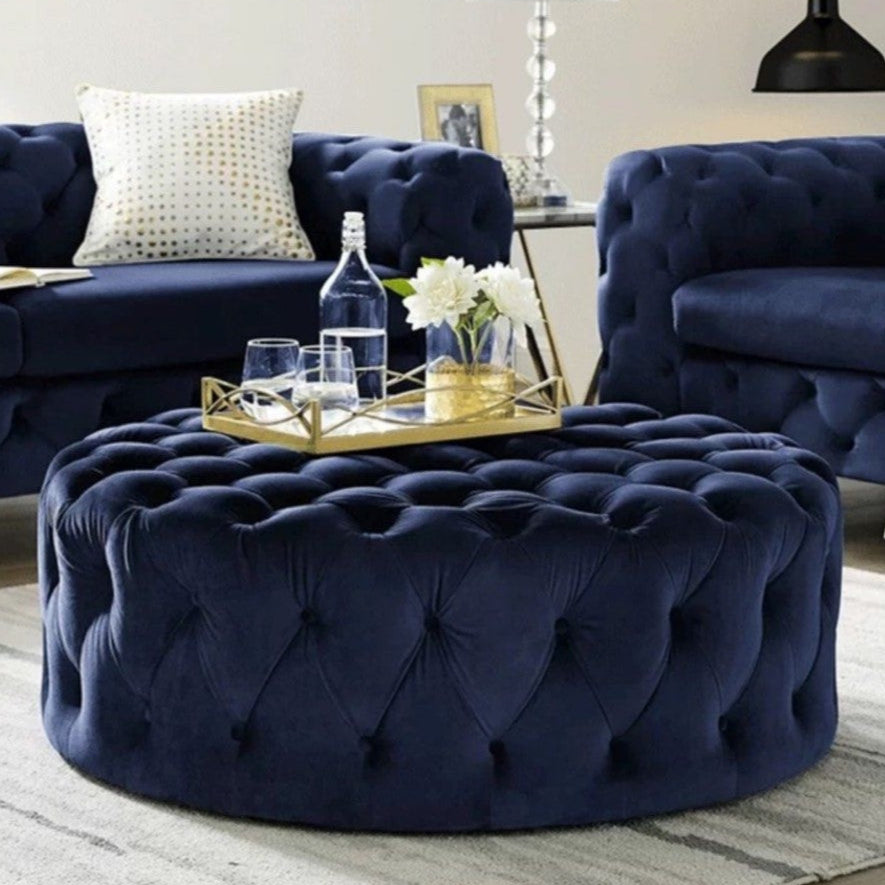 ZELVION Modern Velvet Round Ottoman - Cassa Haus Singapore