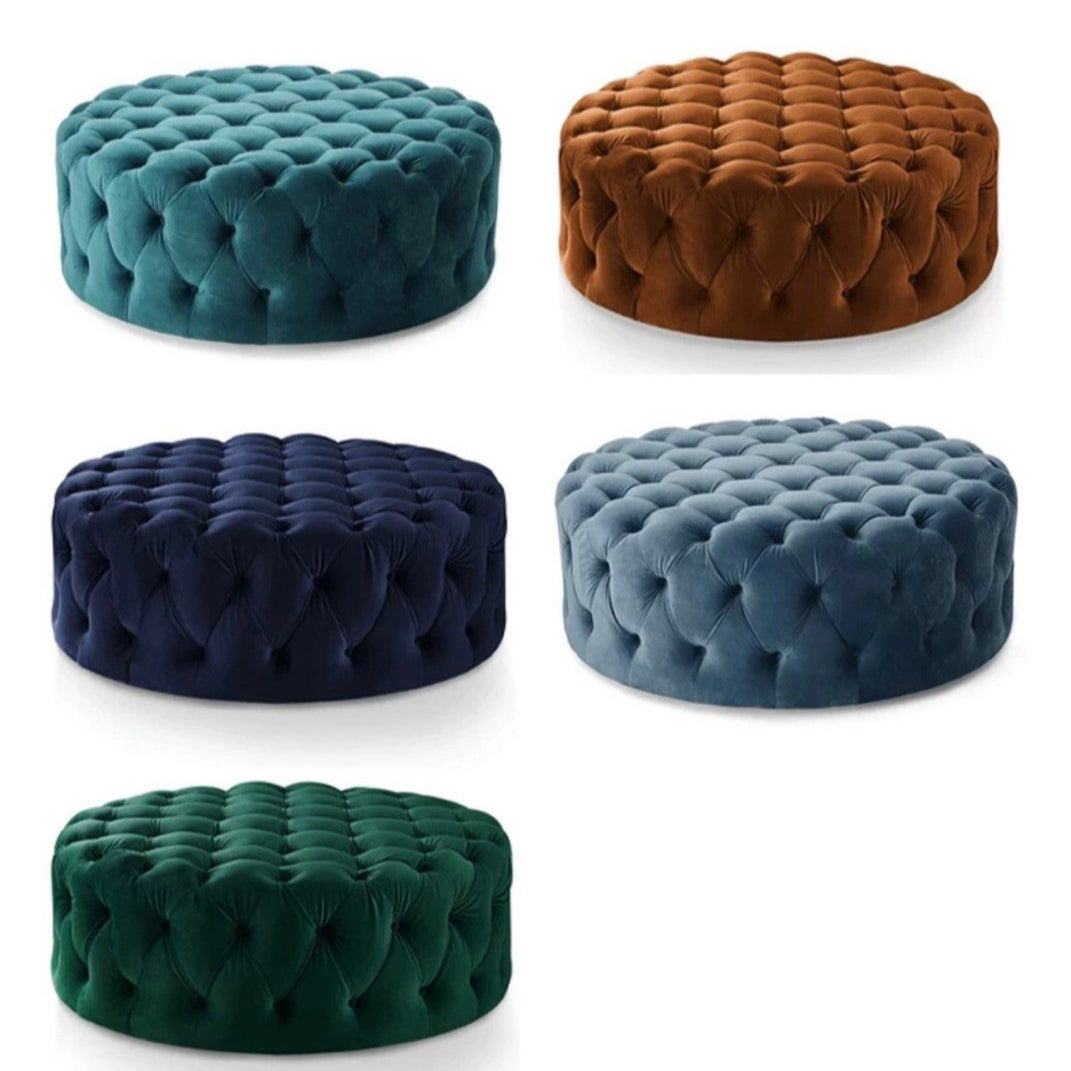 ZELVION Modern Velvet Round Ottoman - Cassa Haus Singapore