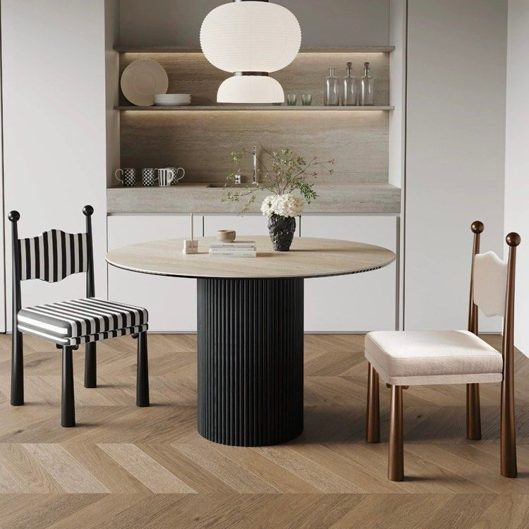 SEASONS Modern Travertine Round Dining Table - Radical Homes Singapore