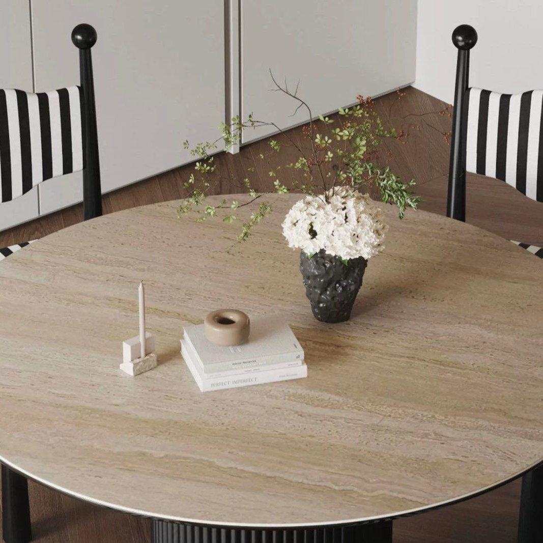 SEASONS Modern Travertine Round Dining Table - Radical Homes Singapore