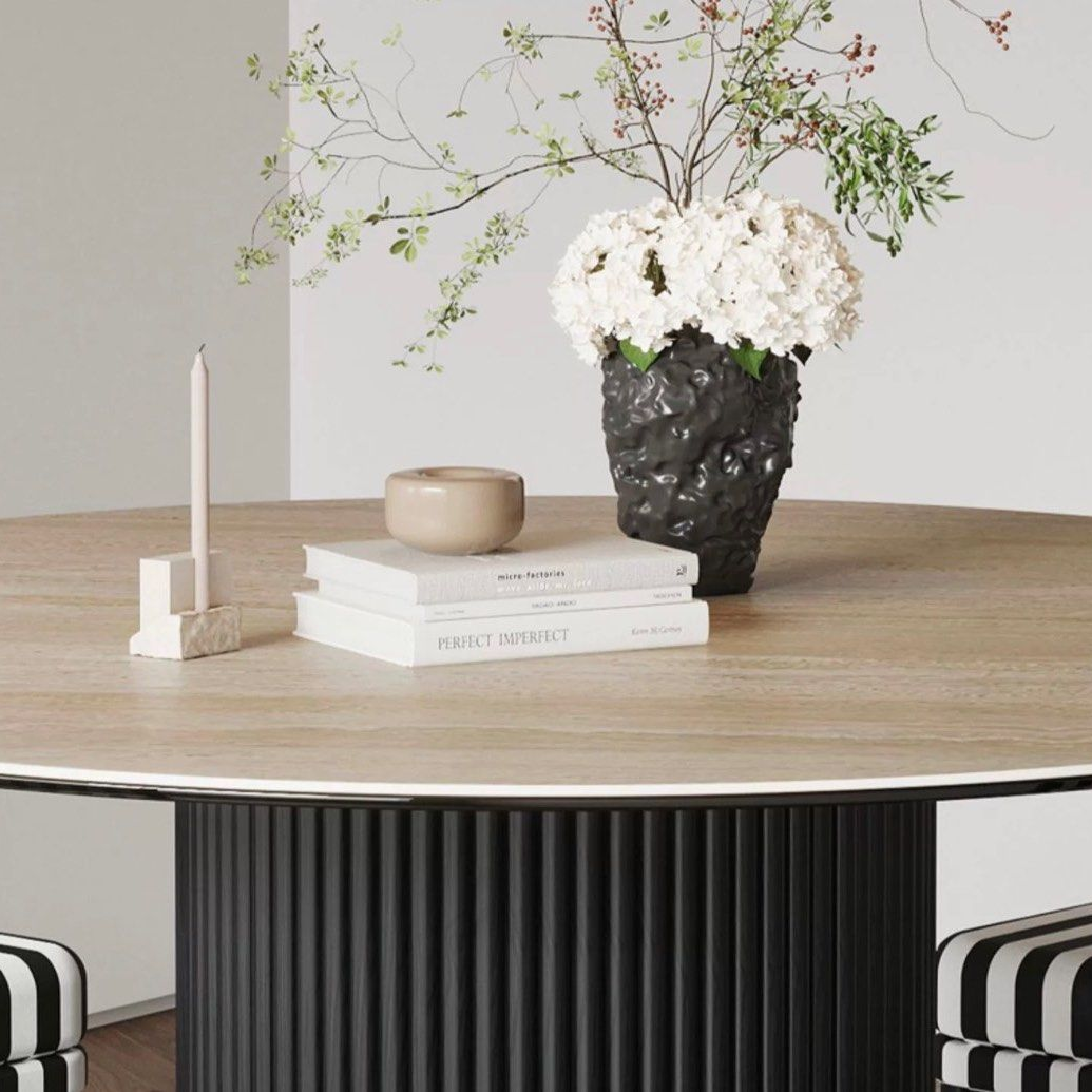 SEASONS Modern Travertine Round Dining Table - Radical Homes Singapore
