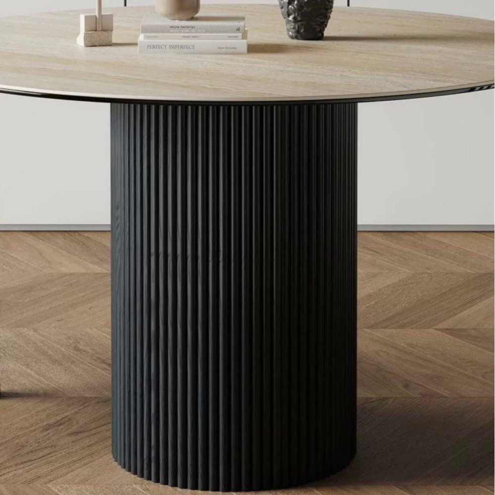 SEASONS Modern Travertine Round Dining Table - Radical Homes Singapore