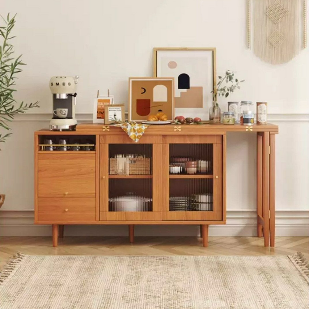 YAMAGUCHI Japandi Solid Wood Dining Table Cabinet - Radical Homes Singapore