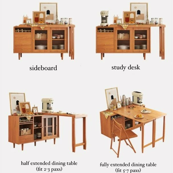 YAMAGUCHI Japandi Solid Wood Dining Table Cabinet - Radical Homes Singapore