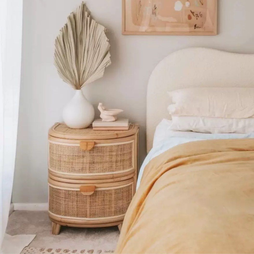 HOSZIE Japandi Rattan Bedside Table - Radical Homes Singapore