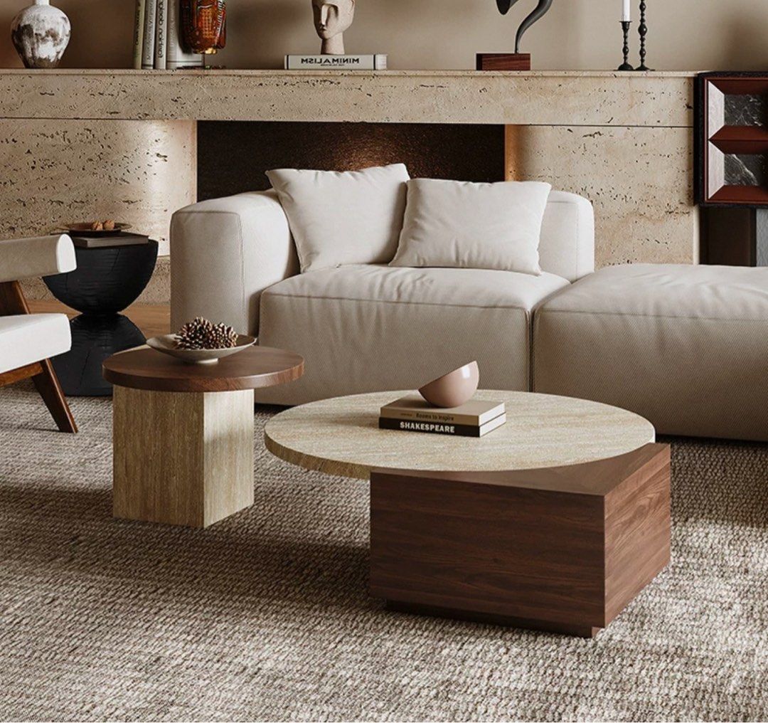 HUDURE Modern Travertine Coffee Tables - Radical Homes Singapore