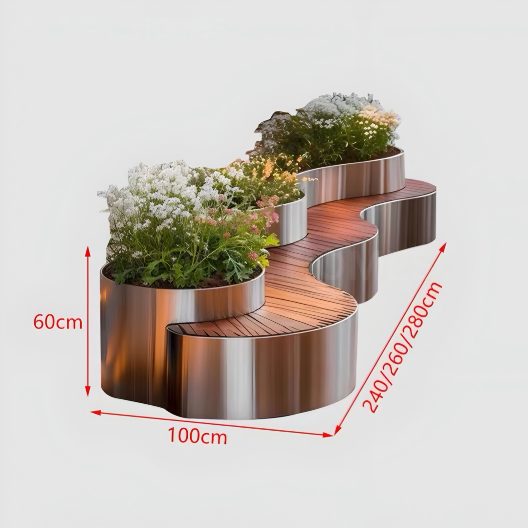 QORVAYNE Modern Stainless Steel Outdoor Curved Bench