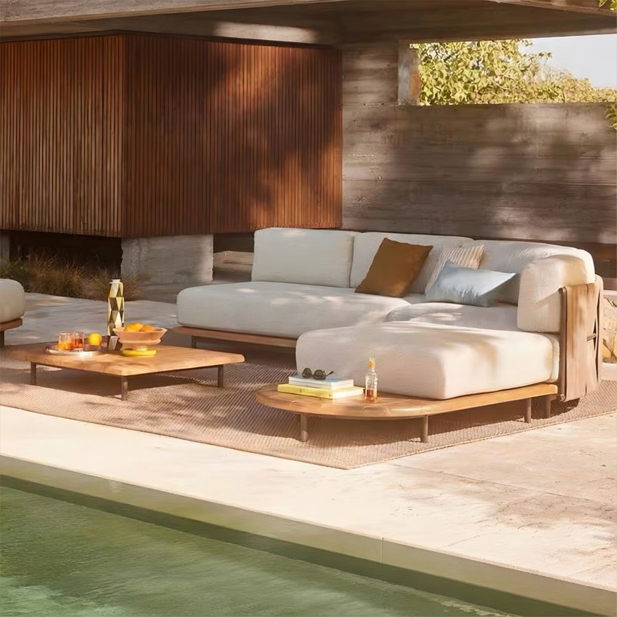 EVARELLE Modern Outdoor Teak Wood Sofa - Cassa Haus Singapore