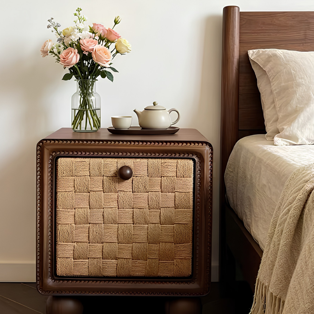 CALLEN Vintage Rattan Bedside Table - Cassa Haus Singapore