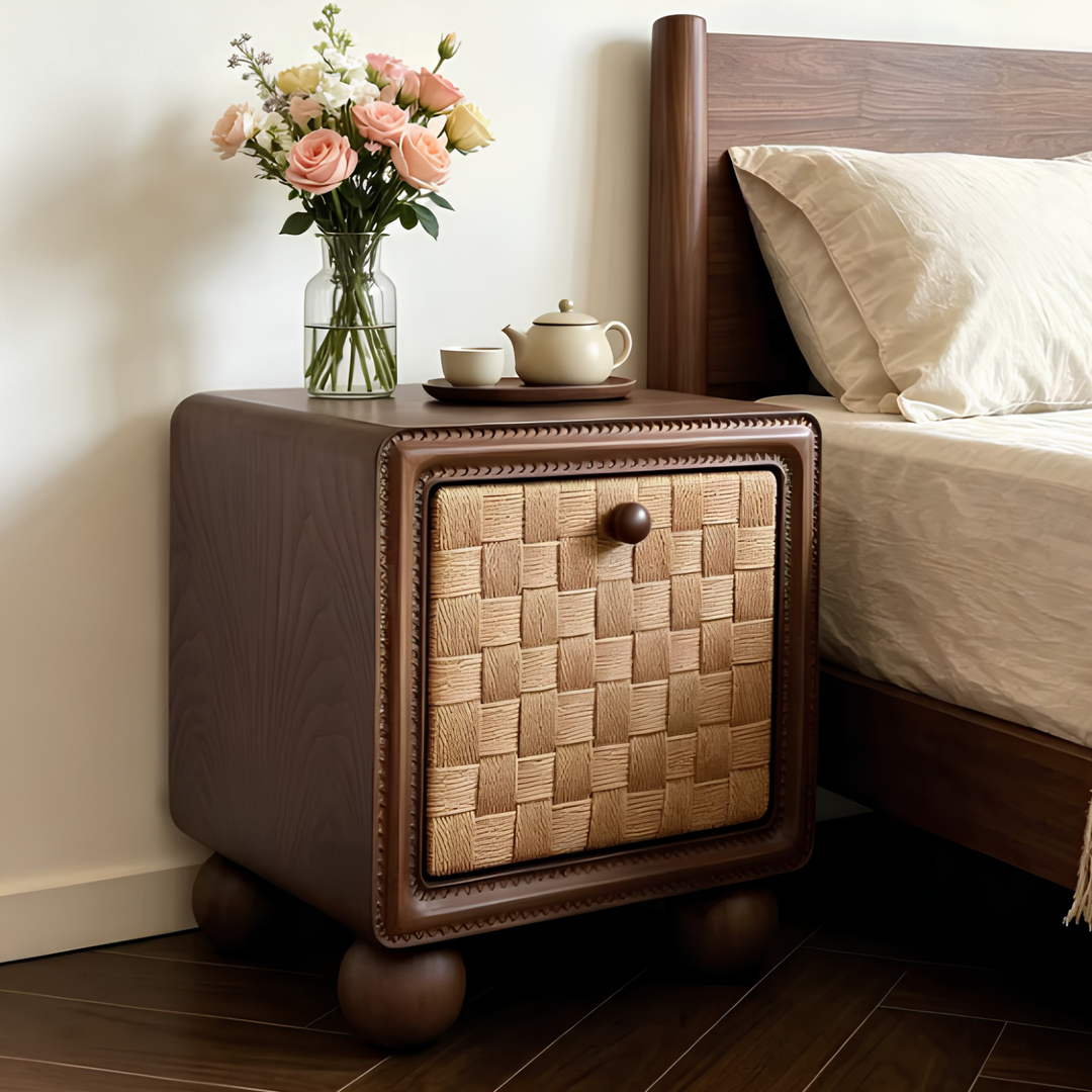 CALLEN Vintage Rattan Bedside Table - Cassa Haus Singapore