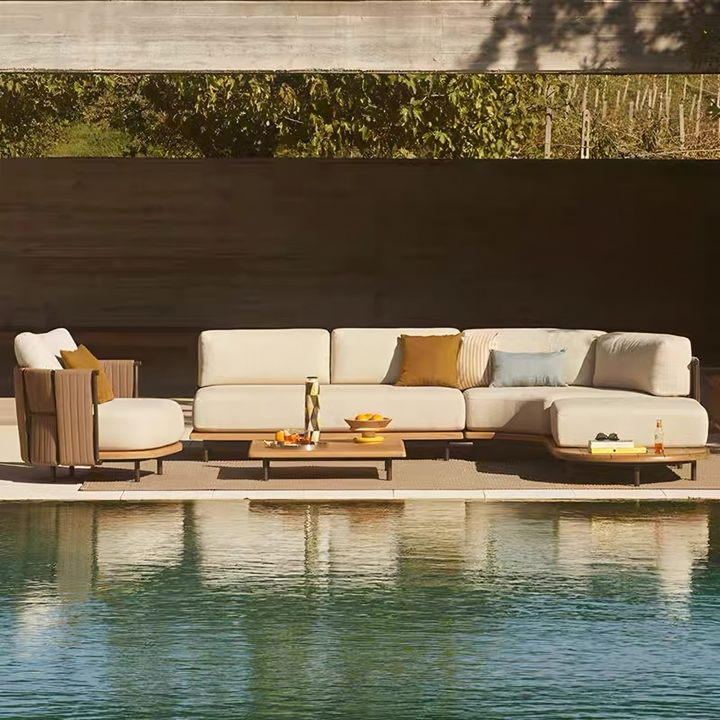 EVARELLE Modern Outdoor Teak Wood Sofa - Cassa Haus Singapore