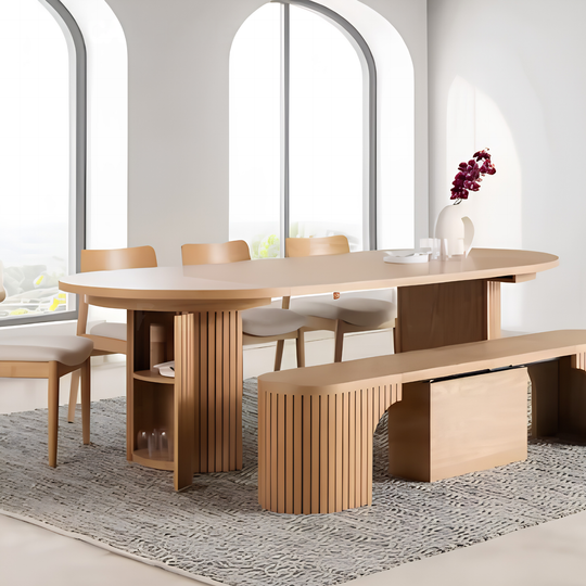 TAMBOURINE Modern Extendable Solid Wood Dining Table - Cassa Haus Singapore