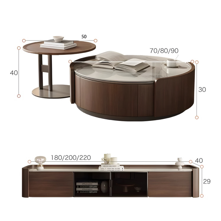AVERO Modern Walnut Coffee Table & TV Console