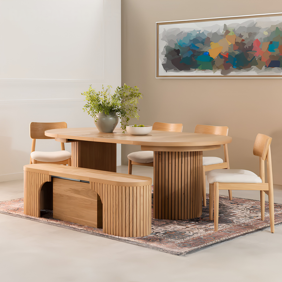 TAMBOURINE Modern Extendable Solid Wood Dining Table