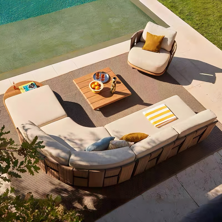 EVARELLE Modern Outdoor Teak Wood Sofa - Cassa Haus Singapore