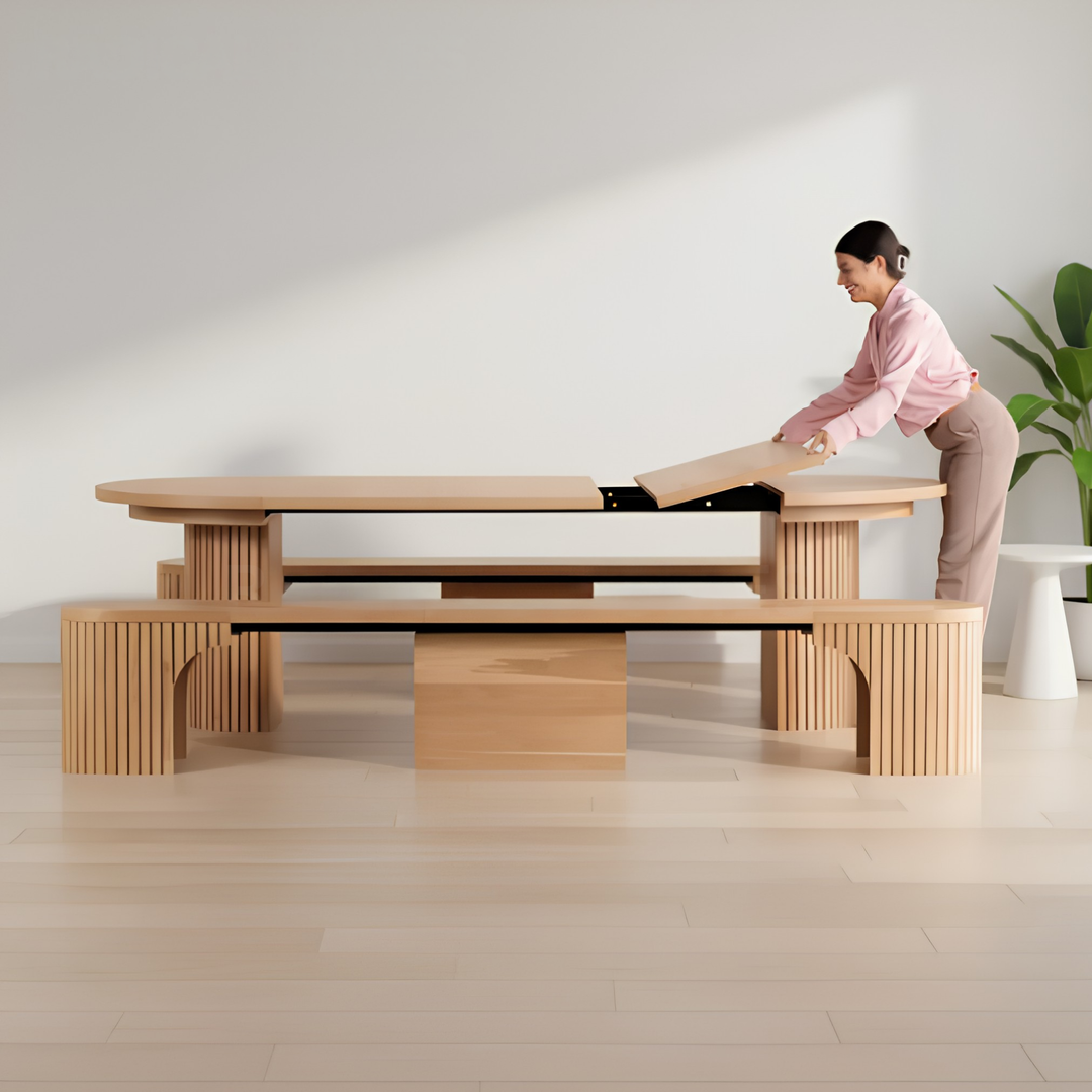 TAMBOURINE Modern Extendable Solid Wood Dining Table