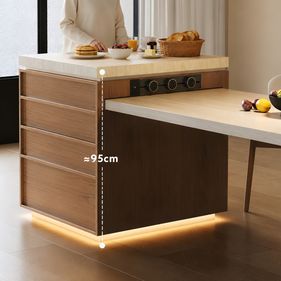 TERRAVANT Modern Travertine Island Dining Table With Extendable Storage - Cassa Haus Singapore