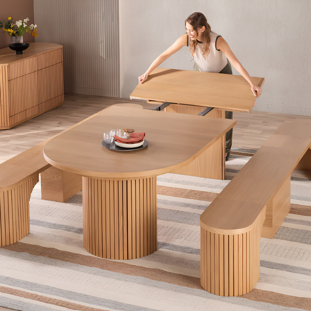 TAMBOURINE Modern Extendable Solid Wood Dining Table