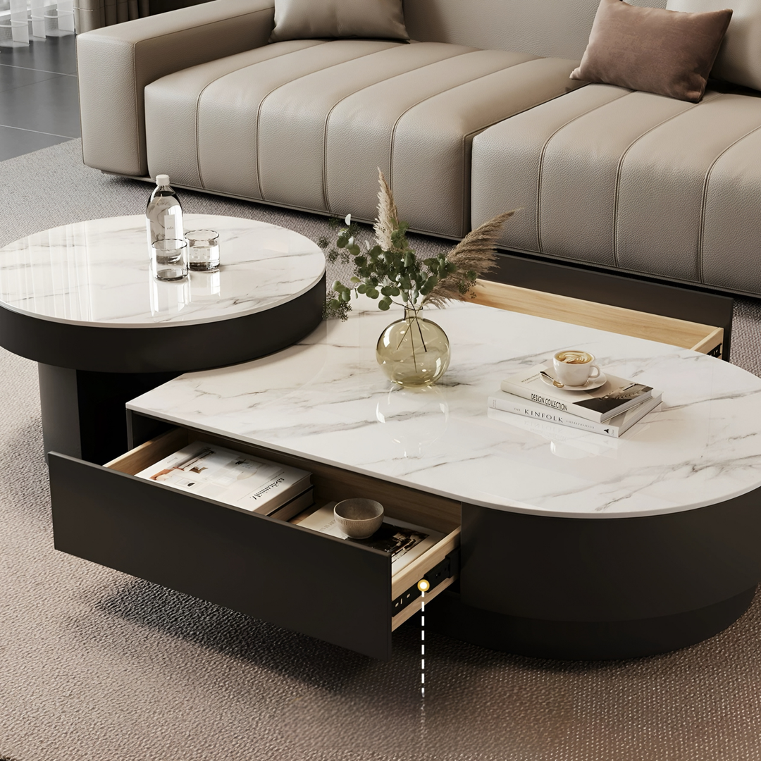 DANIEL Modern Sintered Stone Retractable Coffee Table Set