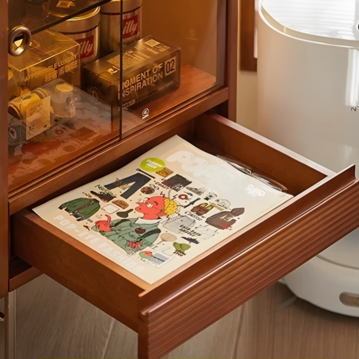 MERAKO Mid Century Solid Wood Display Cabinet