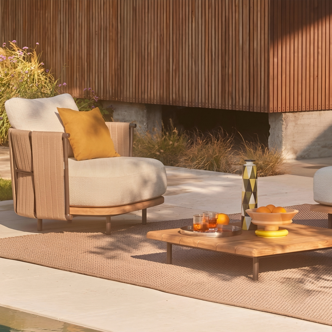 EVARELLE Modern Outdoor Teak Wood Sofa - Cassa Haus Singapore