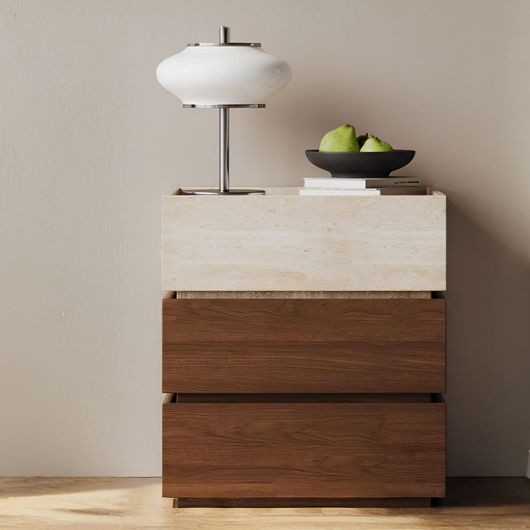 ELYRA Modern Travertine Bedside Table - Cassa Haus Singapore