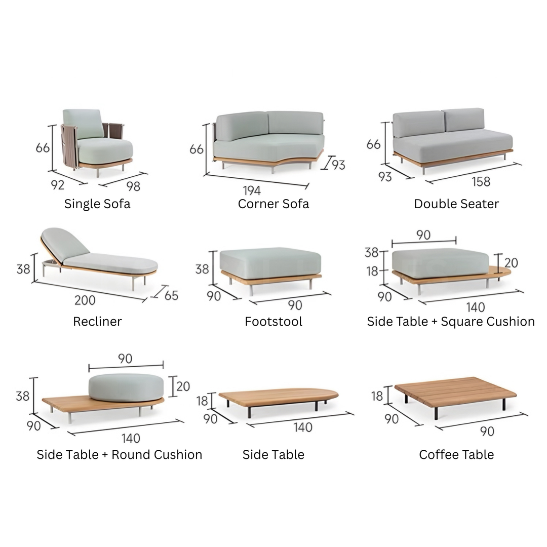 EVARELLE Modern Outdoor Teak Wood Sofa - Cassa Haus Singapore