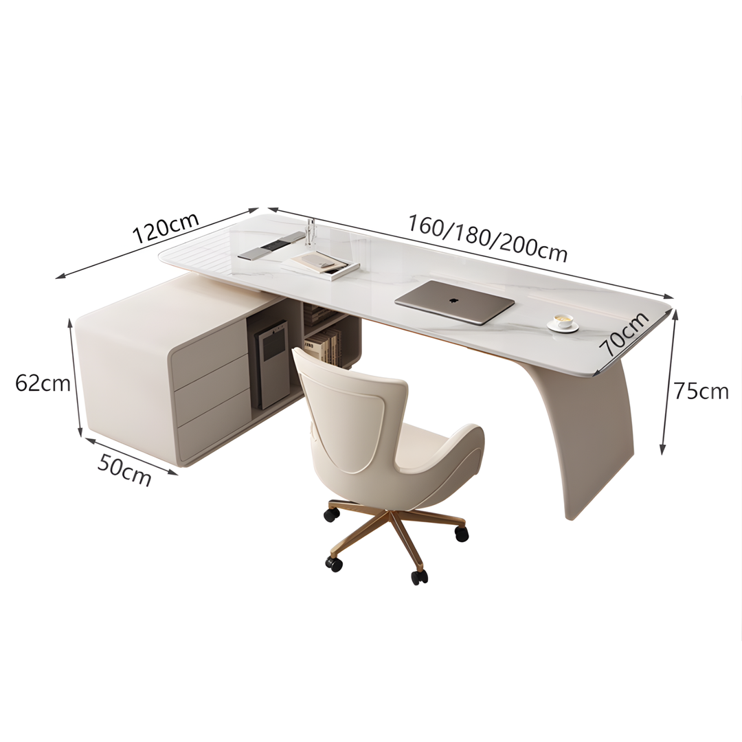 CROMWELL Modern Sintered Stone Office Table / Study Desk with Chair Set