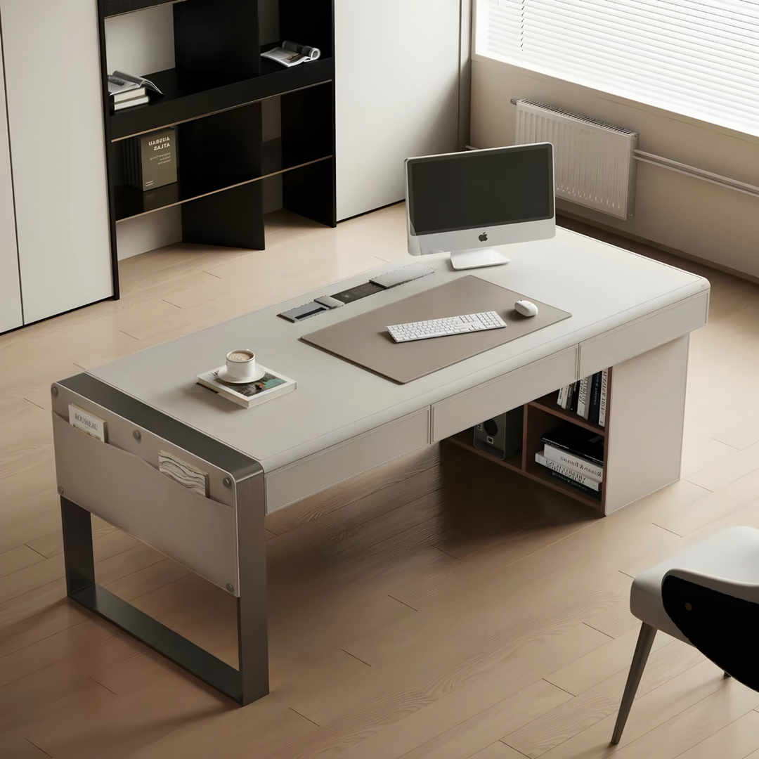 THADDEUS Modern Saddle Leather Study Table - Cassa Haus Singapore