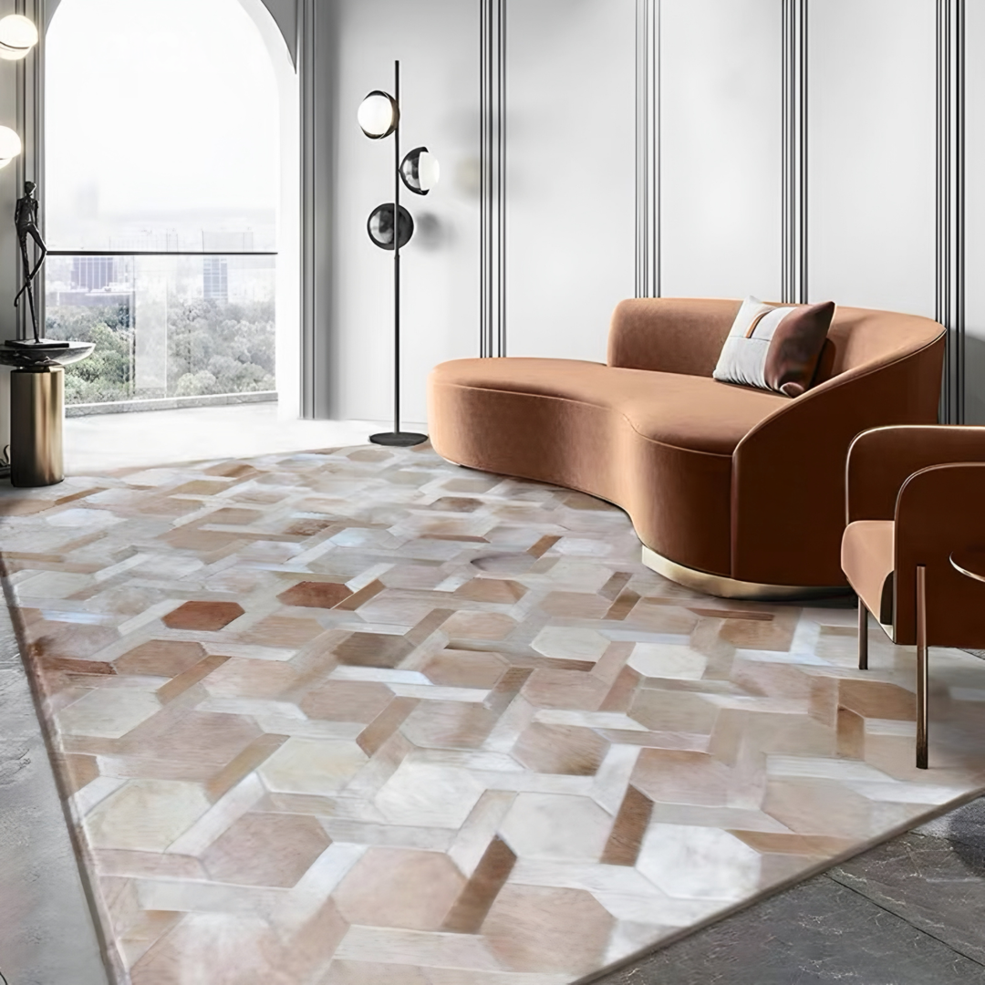 MIRALETH Modern Cowhide Leather Rug - Cassa Haus Singapore