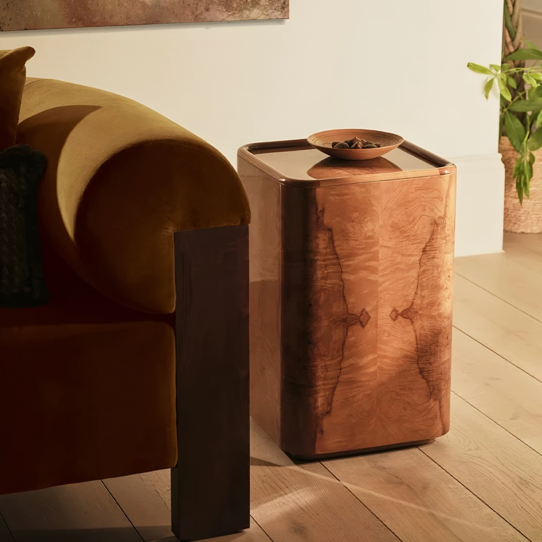 MAVERO Mid Century Burl Wood Side Table