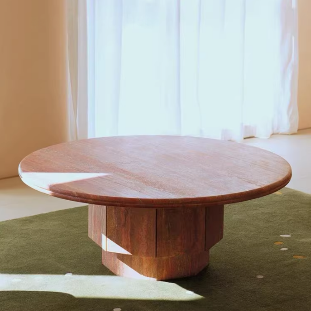 ROVENA Red Travertine Round Coffee Table