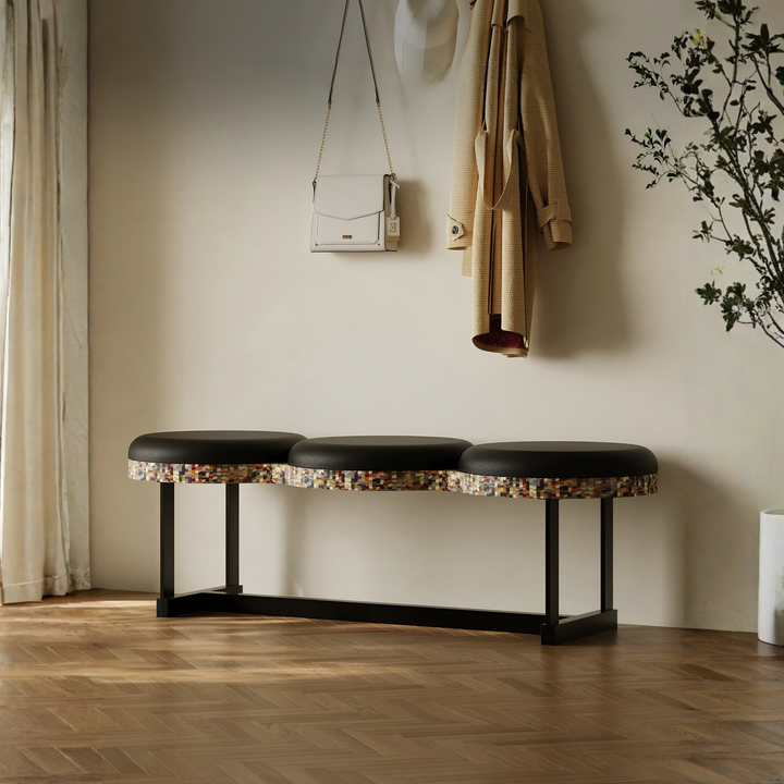 LORVAN Boho Leather Entryway Bench