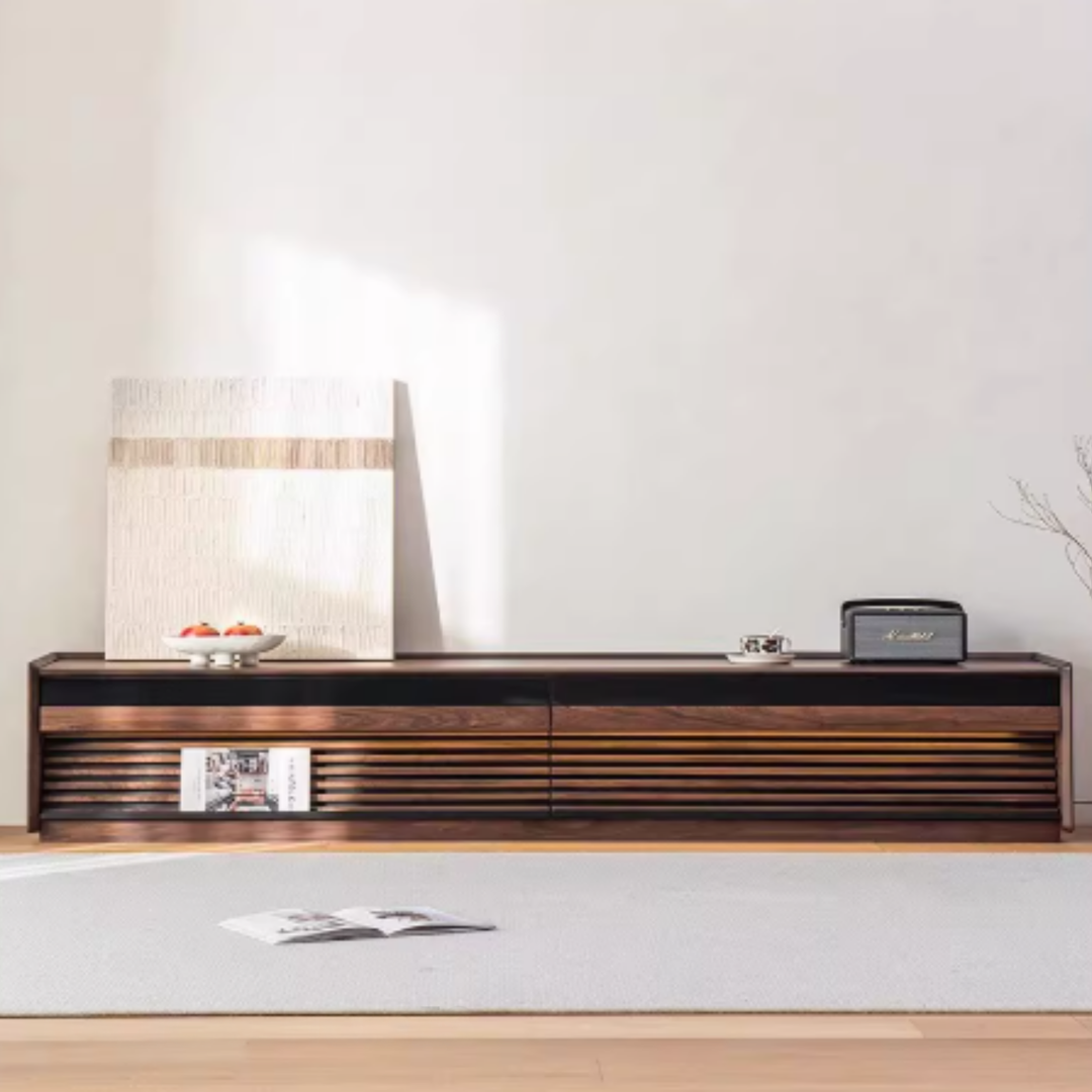 VANTHOR Black Walnut Wood TV Console